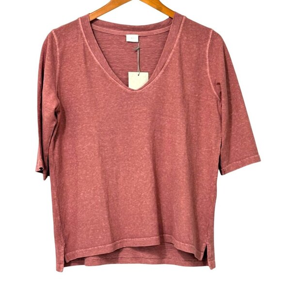 Poetry NWT V-Neck T-Shirt Hemp Organic Cotton Blend Coral Pink Boxy Size US 10 - Picture 1 of 6